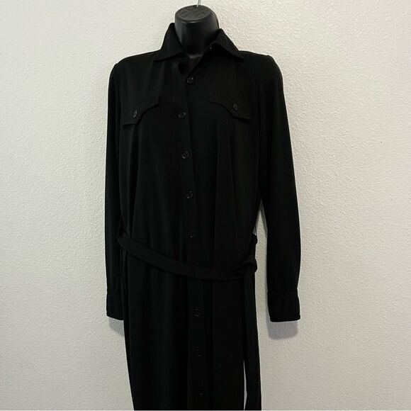 Y2K Maxi Shirt Dress Andrea Jovine Black long Sleeve Button Up Stretch Relaxed S - Picture 7 of 16